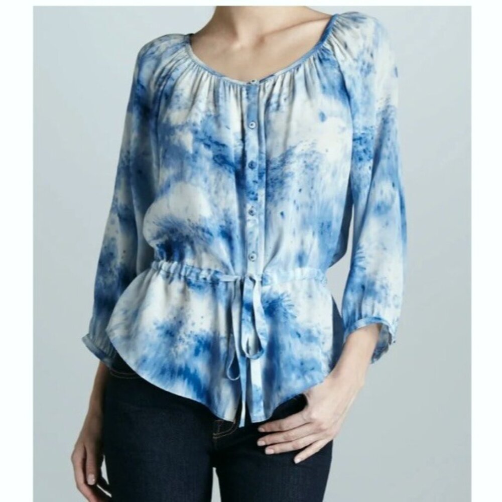 Rebecca Taylor Women’s Tie Dye Sheer Silk Top 4 Drawstring Waist Fairy Romantic